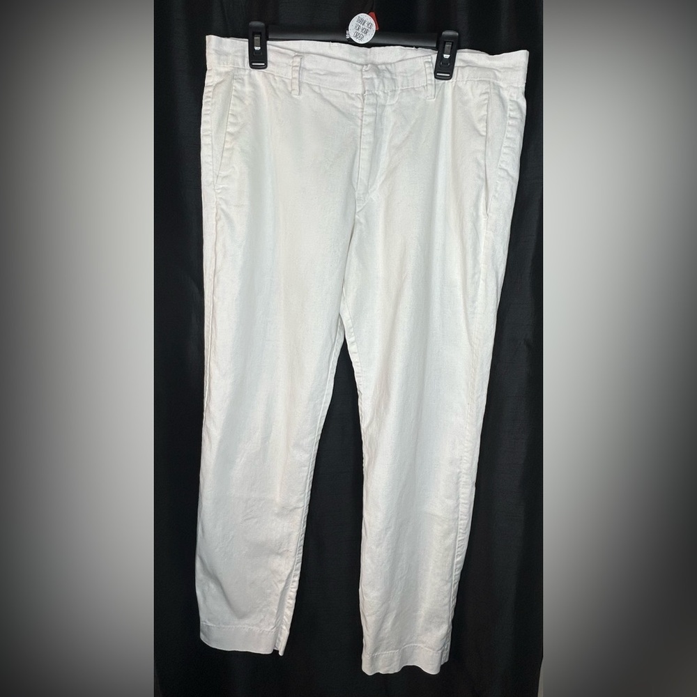 Perry Ellis White Chinos 34x30 (55% Linen, 45% Cotton) (Old Money)